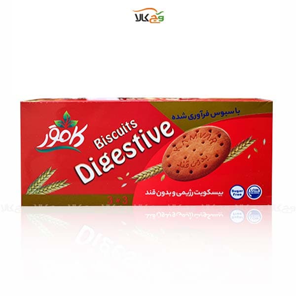 بیسکویت رژیمی بدون قند و شکر دایجستیو با سبوس فرآوری شده (دیابتی) – کم کالری – 255 گرم – کامور