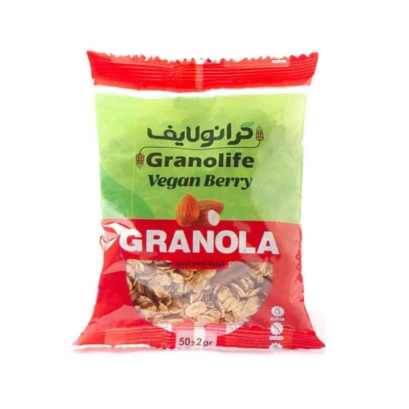 گرانولا وگان بری | حاوی کرنبری و توت فرنگی و بادام درختی | ساشه ای 50 گرم
