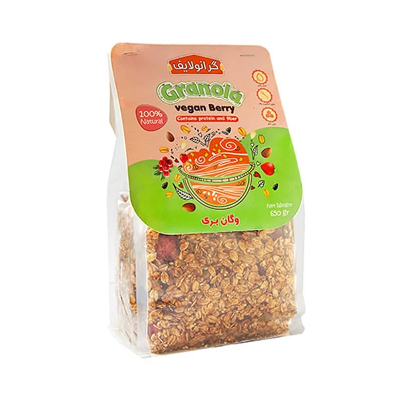 گرانولا وگان بری | حاوی کرنبری و توت فرنگی و بادام درختی | 650 گرم